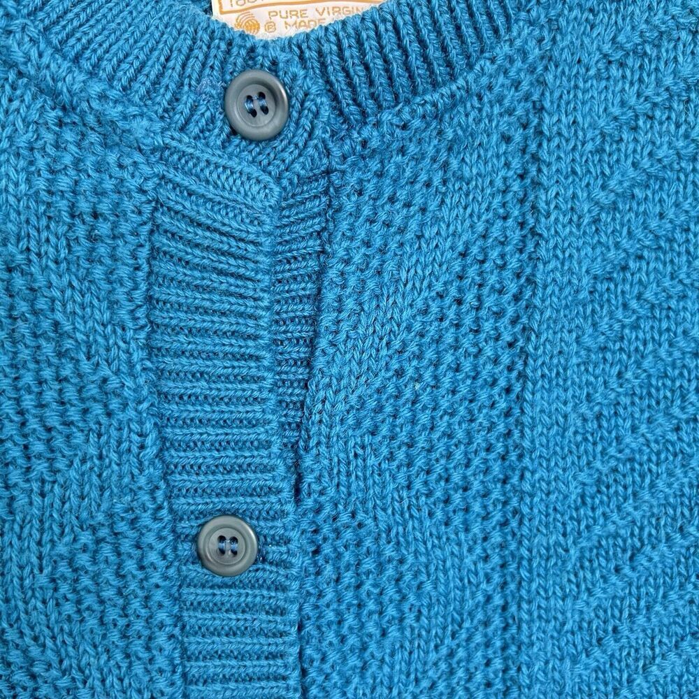 Vintage Pendleton 100% Virgin Wool Sweater Teal Blue Cardigan Women S USA Made - Picture 3 of 8
